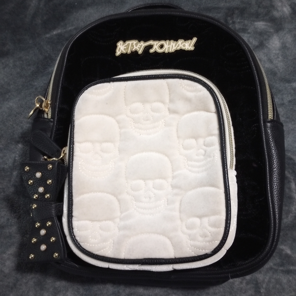 Betsy Johnson Velvet Skull Backpack purse